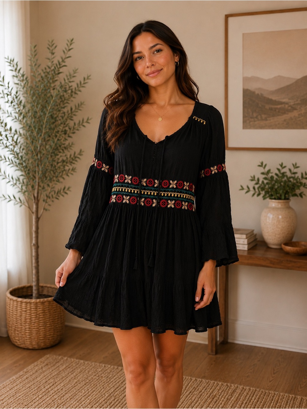 AMERICAN EAGLE Black Embroidered Mini Dress